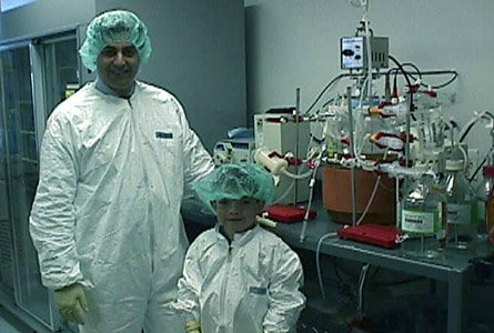 Emil Kakkis and Ryan Dant in the lab where his treatment was developed