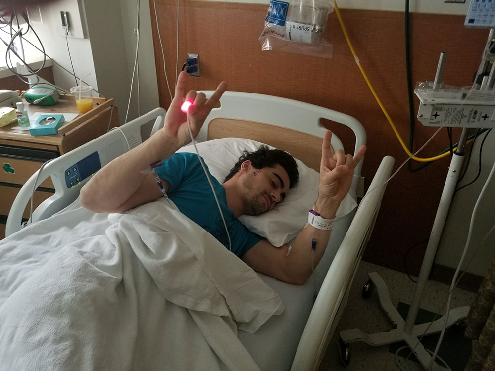 Joseph Heisler in hospital bed