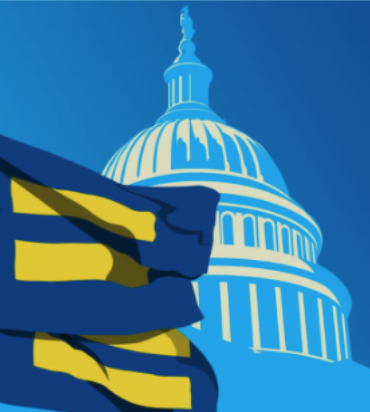 Capitol drawing in blue with HRC flags